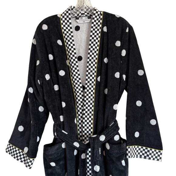 Rare Mackenzie Childs Multipattern Black Polkadot Check Cotton Bath Robe Sz S - Picture 2 of 7